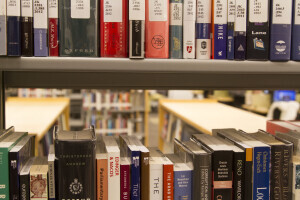A shelf of books at the Brightpoint Library. 