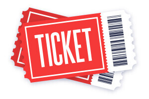 Graphic of two red movie tickets.