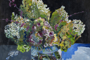 Oil painting of flowers in a vase