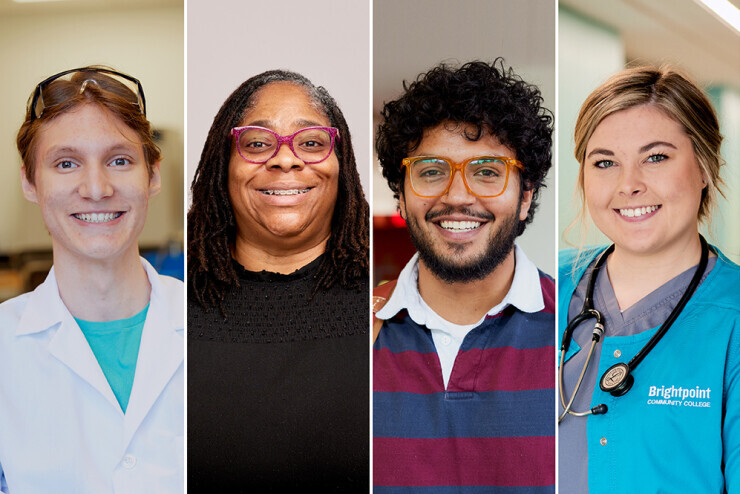 A collage showing students, each looking at the camera and smiling.