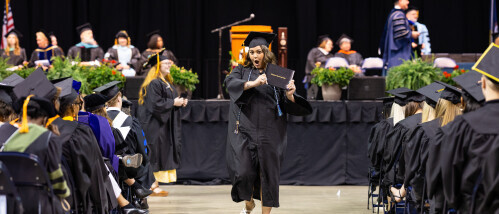 Students celebrating at the Spring 2025 Brightpoint Commencement Ceremony.