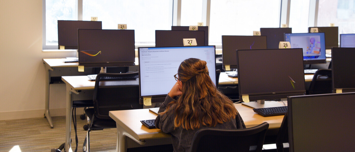 A student taking a test at the Brightpoint Midlothian Testing Center.