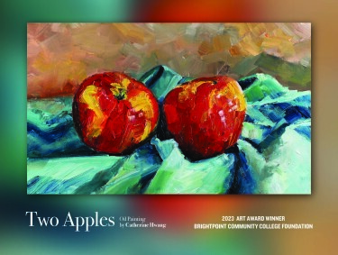 An oil painting of two red apples. 