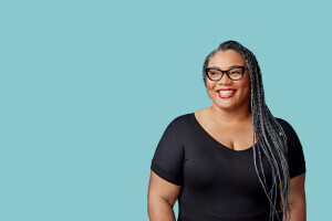 chrishelle york on a teal background