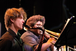 Students playing brass instruments.